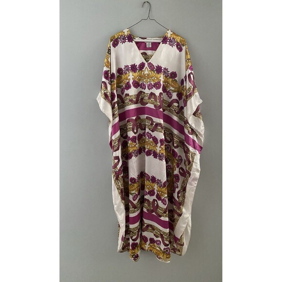 Vintage Winlar Caftan OS Kaftan Ribbon Floral Maxi Dress Boho Beach Mrs Roper - Picture 5 of 14